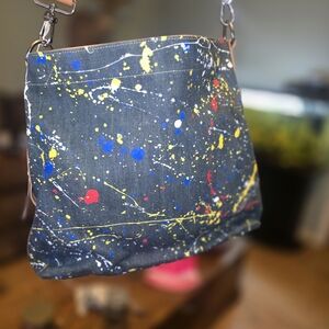 Vivienne Westwood Canvas Multicolor Splash Cross-body Bag 18" W x 13.5" L